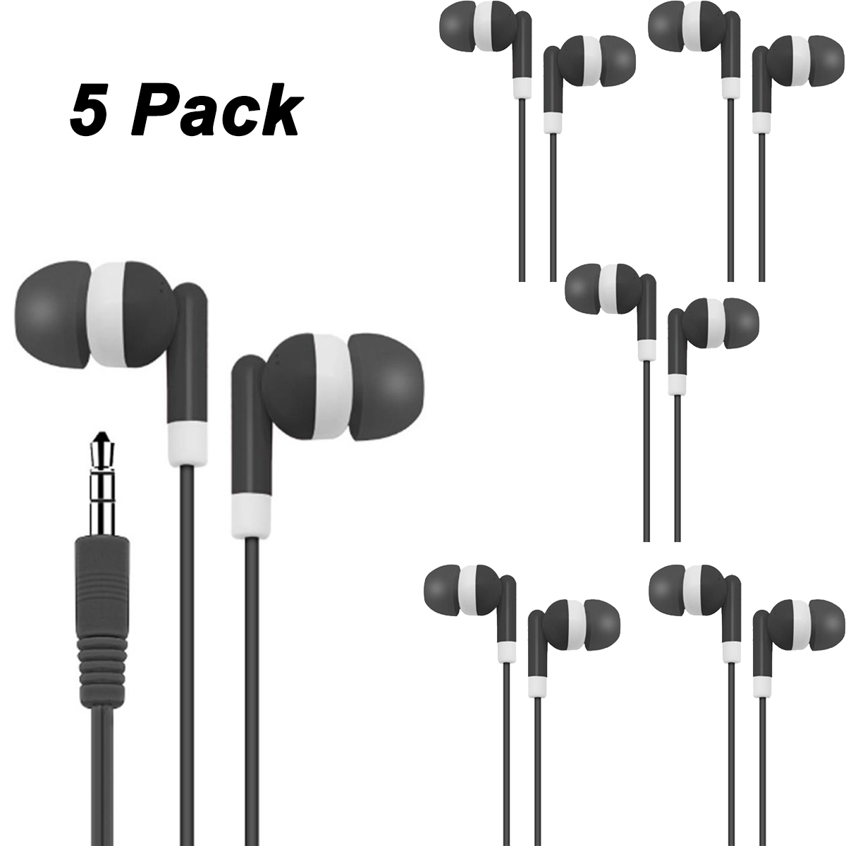 Audio Music Technology - 1/5 Pack Basic Earbud Headphones For