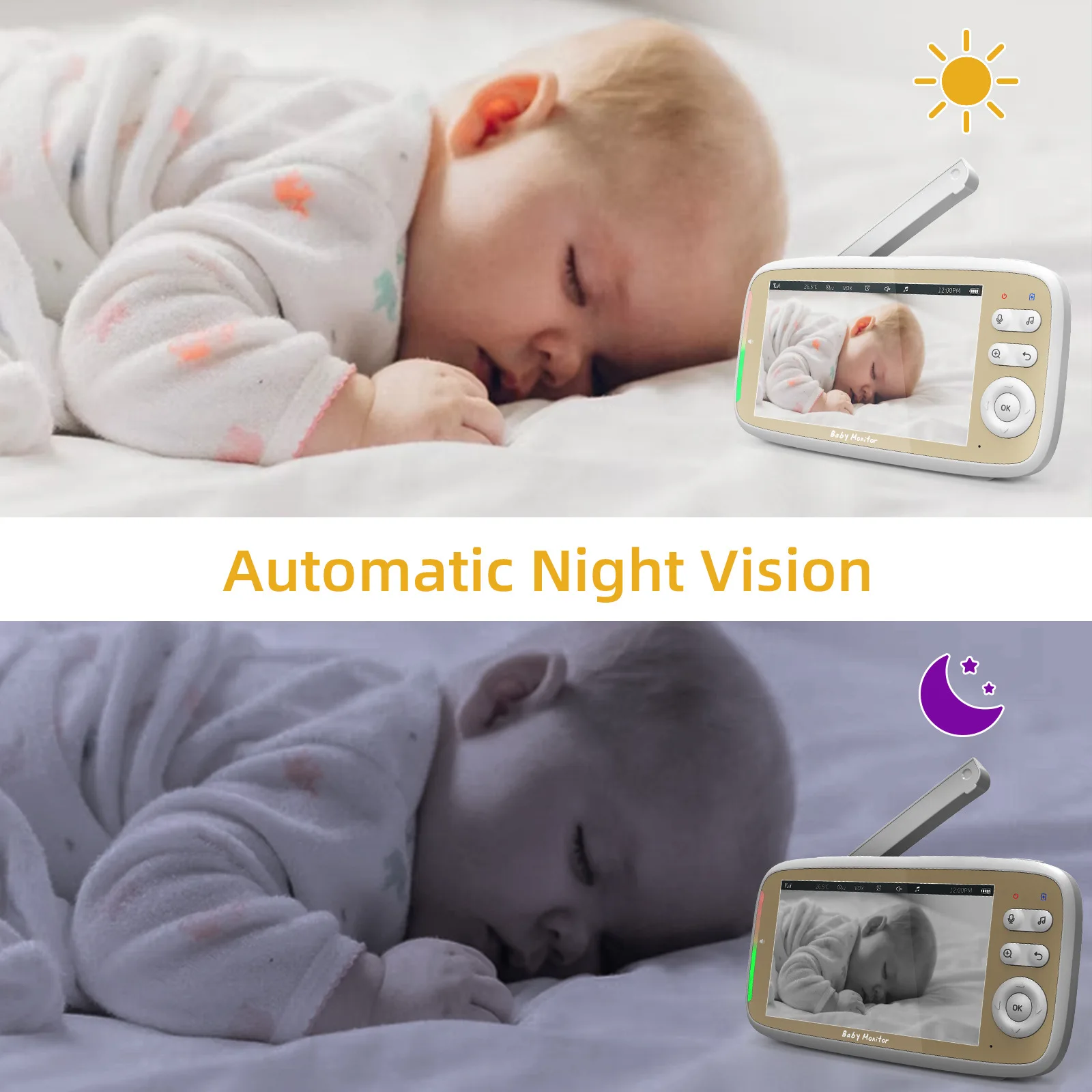 5 Inch Indoor Baby Monitor wit - Zoom Audio Music ulasan dan harga